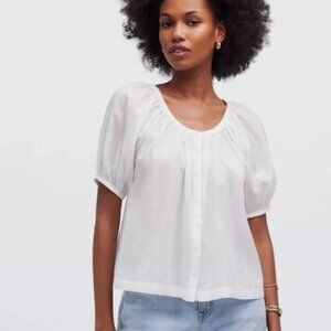 Madewell White Puff-Sleeve Button Front Blouse